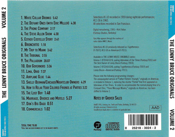 Lenny Bruce : The Lenny Bruce Originals Volume 2 (CD, Comp, RM)