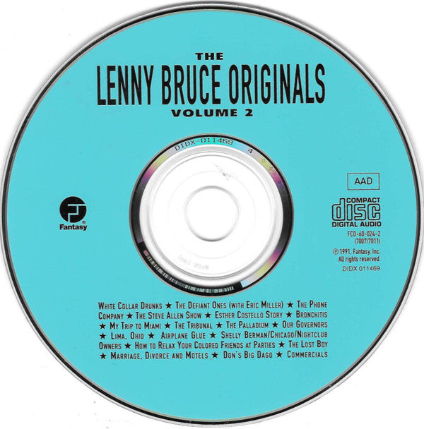 Lenny Bruce : The Lenny Bruce Originals Volume 2 (CD, Comp, RM)