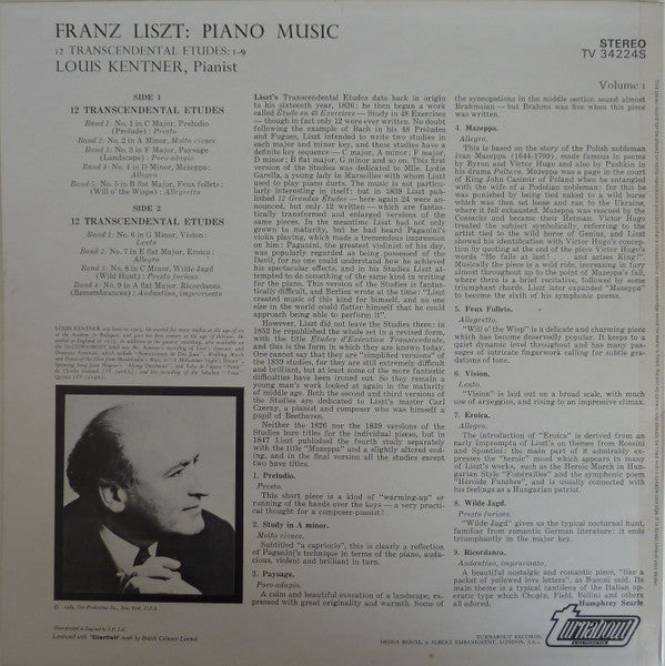 Franz Liszt, Louis Kentner : Liszt Piano Music Volume 1 (LP, Album)