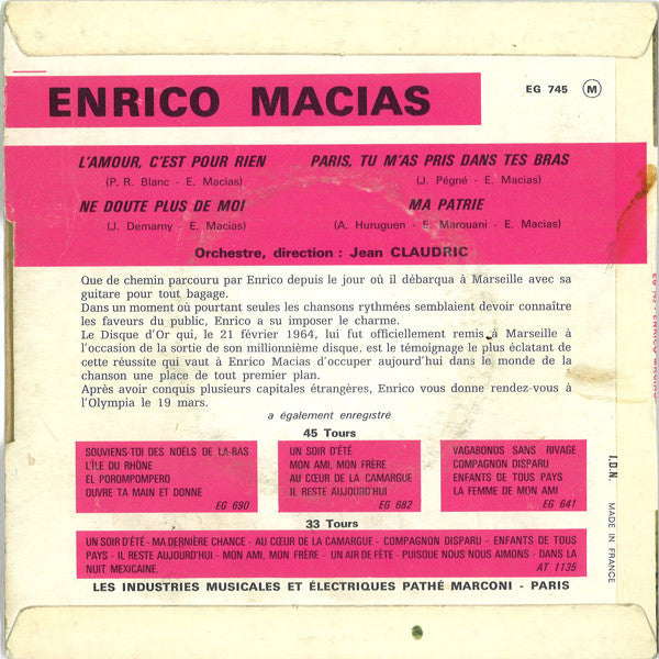 Enrico Macias : L'amour, C'est Pour Rien (7", EP)