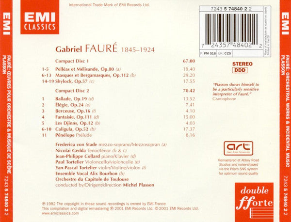 Gabriel Fauré, Orchestre National Du Capitole De Toulouse, Michel Plasson : Orchestral Works & Incidental Music (2xCD, Comp, RM)