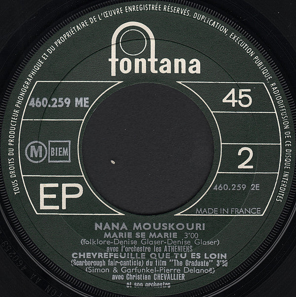 Nana Mouskouri : Puisque Tu M'aimes (7", EP)