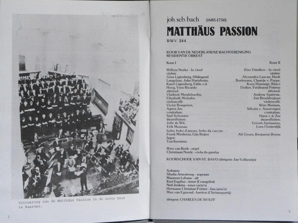 Johann Sebastian Bach, Charles De Wolff, Koor Van De Nederlandse Bachvereniging, Boys Choir Of The Cathedral St. Bavo, Haarlem, Residentie Orkest : Matthäus-Passion Live Opname Grote Kerk Naarden (4xLP + Box)