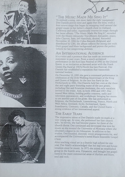 Dee Daniels : The Music Made Me Sing It (LP)