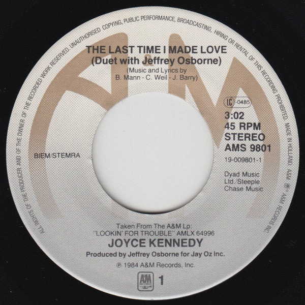 Joyce Kennedy Featuring Jeffrey Osborne : The Last Time I Made Love (7", Single)