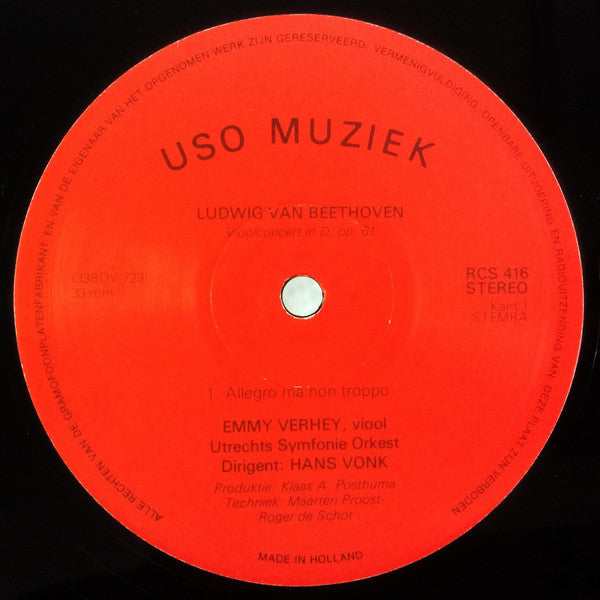 Ludwig van Beethoven, Emmy Verhey, Hans Vonk, Utrechts Stedelijk Orkest : Vioolconcert In D, Op. 61 (LP)