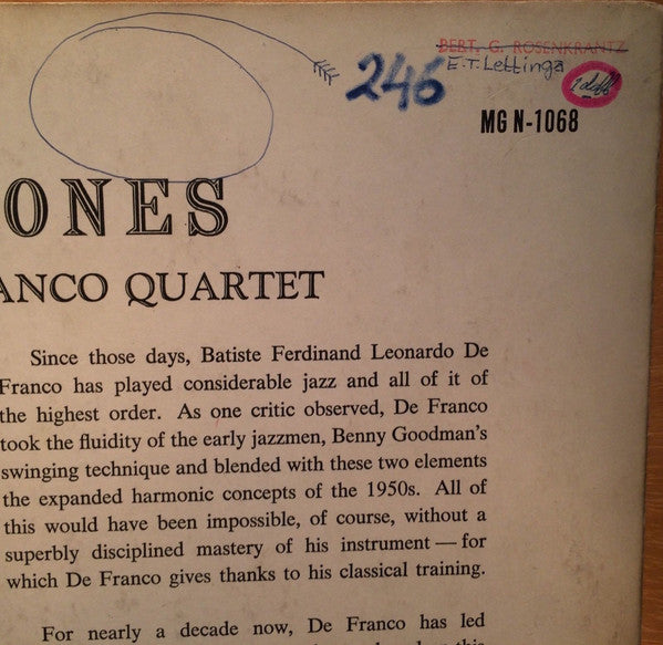 Buddy DeFranco Quartet : Jazz Tones (LP, Album, Mono, RE)