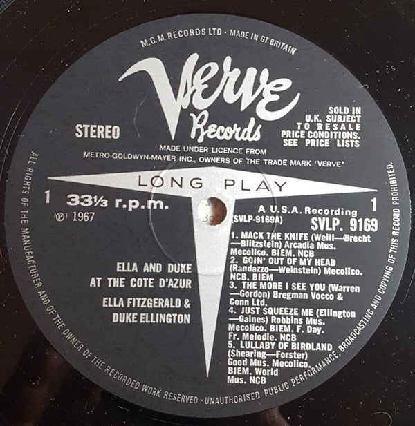 Ella Fitzgerald / Duke Ellington : Ella & Duke At The Côte D'Azur (LP, Album, Sin)