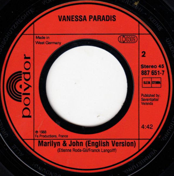 Vanessa Paradis : Marilyn & John (7", Single)