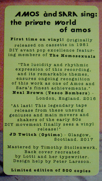 Amos & Sara : Amos And Sara Sing The Private World Of Amos (LP, Ltd, RE)