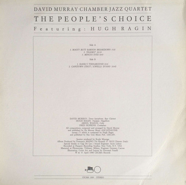 David Murray Chamber Jazz Quartet Featuring Hugh Ragin : The People's Choice (LP, Album)