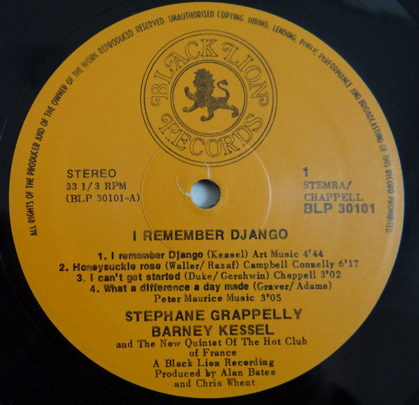Stéphane Grappelli, Barney Kessel With  The New Hot Club Quintet : I Remember Django (LP)