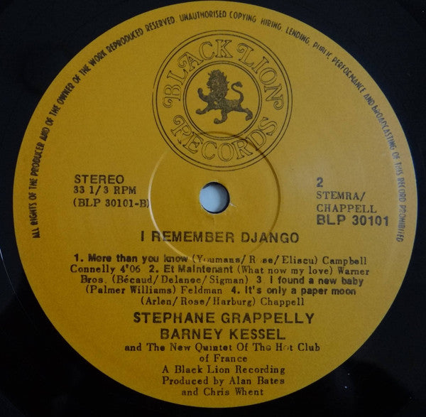 Stéphane Grappelli, Barney Kessel With  The New Hot Club Quintet : I Remember Django (LP)