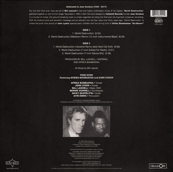 Time Zone Featuring John Lydon And Afrika Bambaataa : World Destruction (The Complete Celluloid Mixes) (12", RSD, RM, Whi)