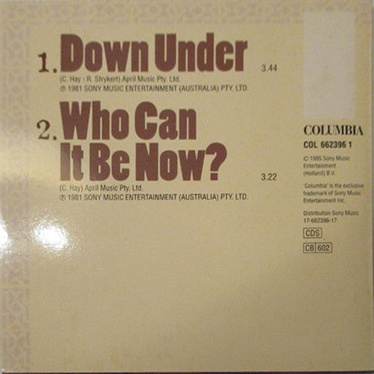 Men At Work : Down Under (CD, Single, Promo)