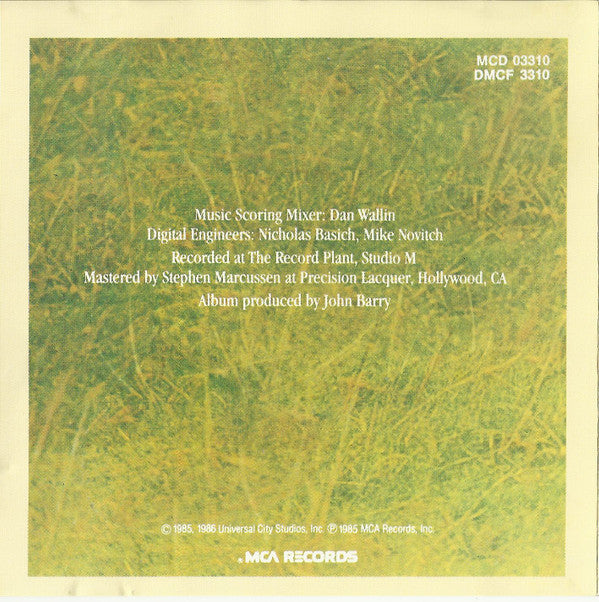 John Barry : Out Of Africa (Music From The Motion Picture Soundtrack) (CD, Album, RE)