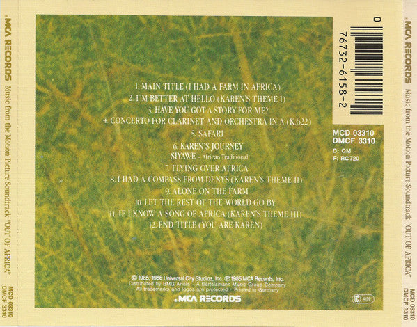 John Barry : Out Of Africa (Music From The Motion Picture Soundtrack) (CD, Album, RE)