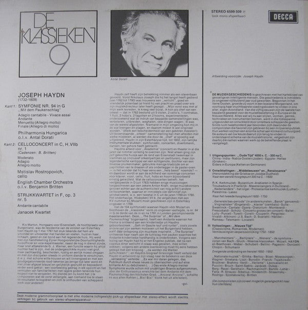 Joseph Haydn - Antal Dorati, Mstislav Rostropovich, Janáček Quartet : Symphonie Nr. 94, "Met De Paukenslag" / Celloconcert Nr. 1 / Serenade (LP, Comp)