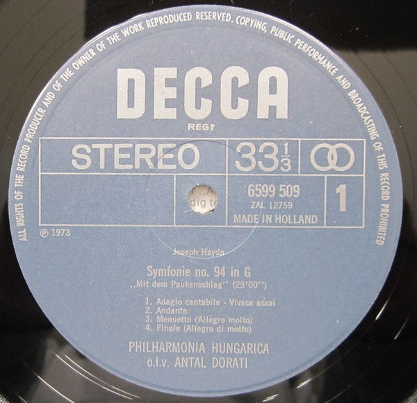 Joseph Haydn - Antal Dorati, Mstislav Rostropovich, Janáček Quartet : Symphonie Nr. 94, "Met De Paukenslag" / Celloconcert Nr. 1 / Serenade (LP, Comp)