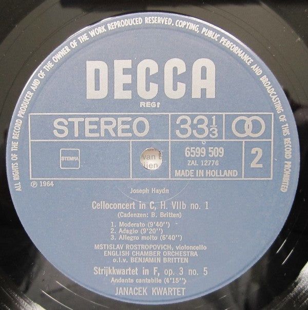 Joseph Haydn - Antal Dorati, Mstislav Rostropovich, Janáček Quartet : Symphonie Nr. 94, "Met De Paukenslag" / Celloconcert Nr. 1 / Serenade (LP, Comp)