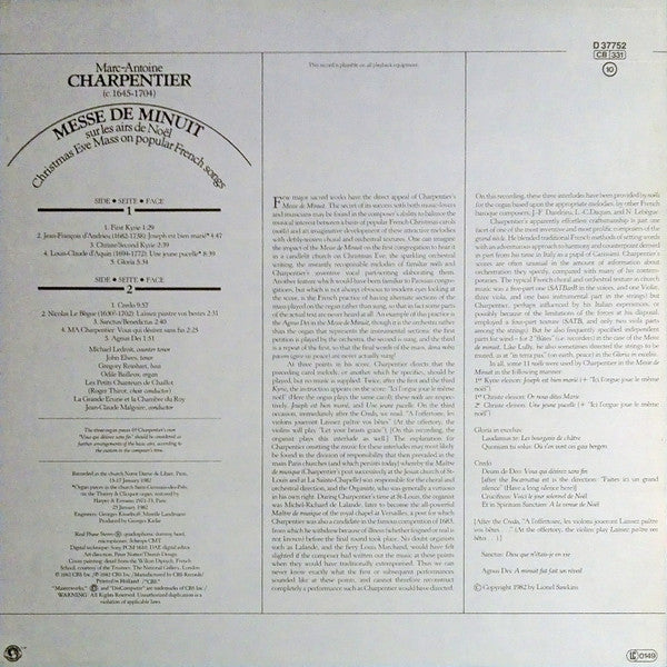 Marc Antoine Charpentier, Jean-Claude Malgoire, La Grande Ecurie Et La Chambre Du Roy : Messe De Minuit Sur Les Airs De Noël (Christmas Eve Mass On Popular French Songs) (LP, Album)