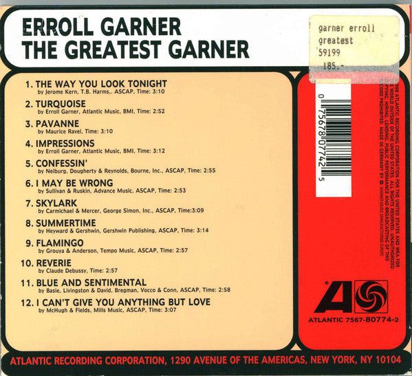 Erroll Garner : The Greatest Garner (CD, Album, RE, RM, Dig)