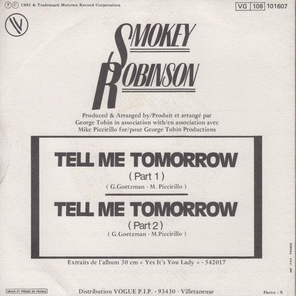Smokey Robinson : Tell Me Tomorrow (7")