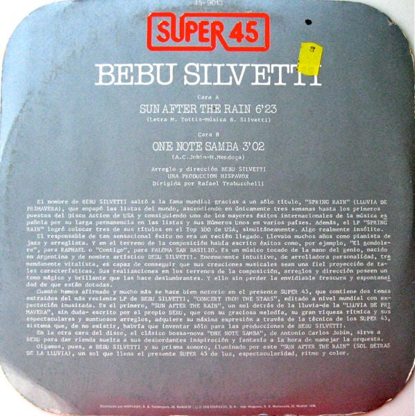 Bebu Silvetti : Sun After The Rain (12")