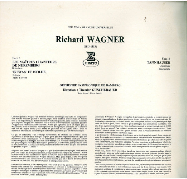 Richard Wagner, Bamberger Symphoniker, Theodor Guschlbauer : Tannhauser / Le Maitres Chanteurs De Nuremberg / Tristan Et Isolde (LP, Album, Gat)