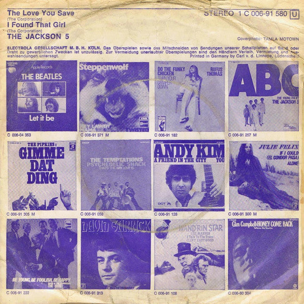 The Jackson 5 : The Love You Save (7", Single)