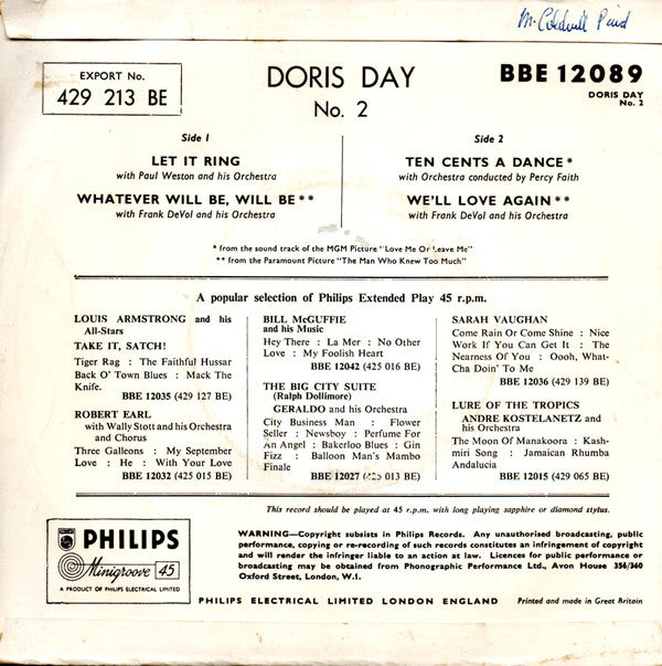 Doris Day : Doris Day No. 2 (7", EP)