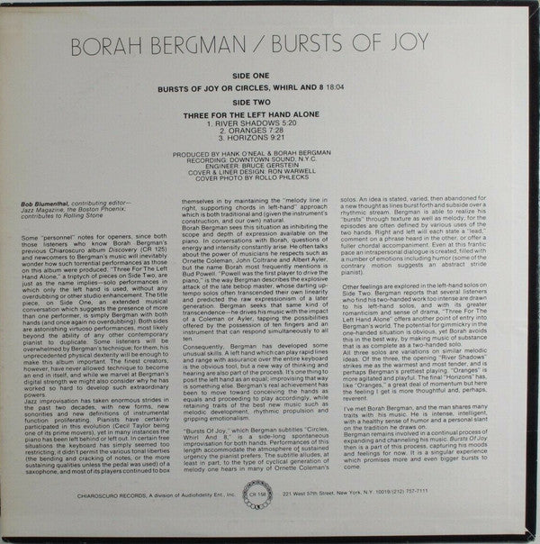 Borah Bergman : Bursts Of Joy (LP, Album)