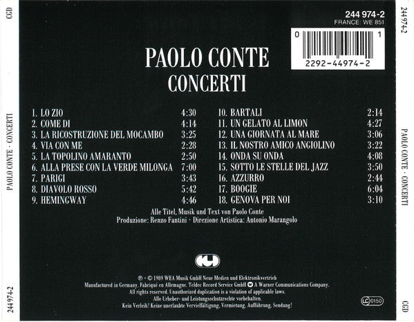 Paolo Conte : Concerti (CD, Album, RE)
