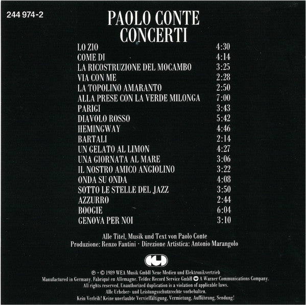Paolo Conte : Concerti (CD, Album, RE)