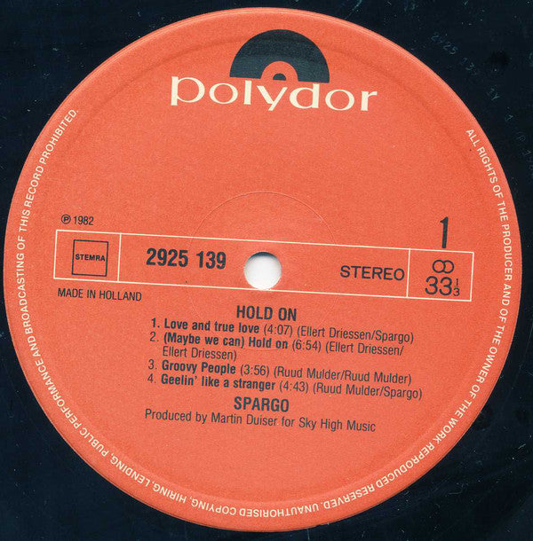 Spargo : Hold On (LP, Album)