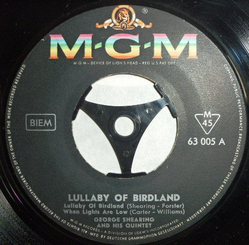 The George Shearing Quintet : Lullaby Of Birdland (7", EP, Mono)