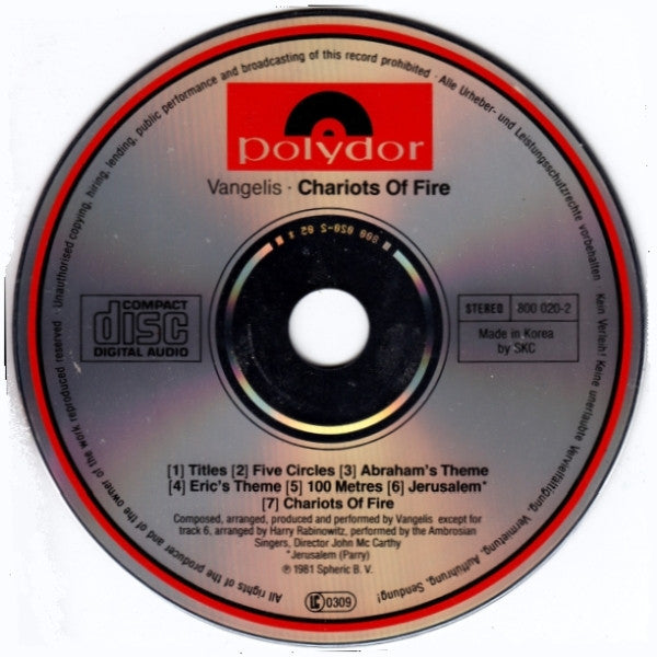 Vangelis : Chariots Of Fire (CD, Album, RE)