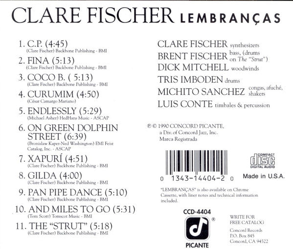 Clare Fischer : Lembranças (CD, Album)