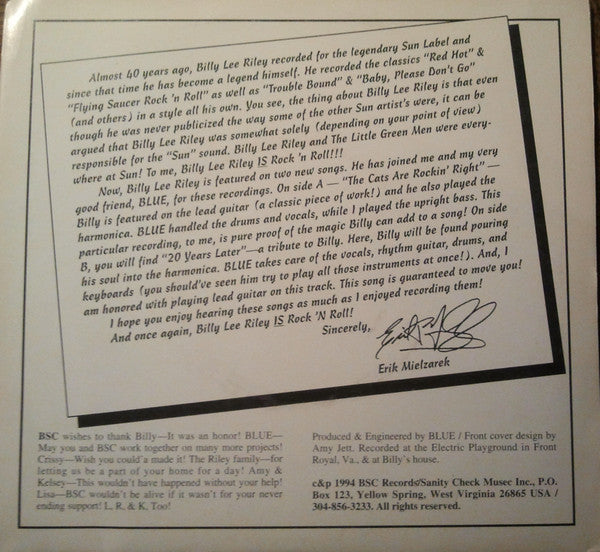 Erik Mielzarek And Blue (34) Featuring The Legendary Billy Lee Riley : A Tribute To A Legend (7", Single, Ltd, Num)