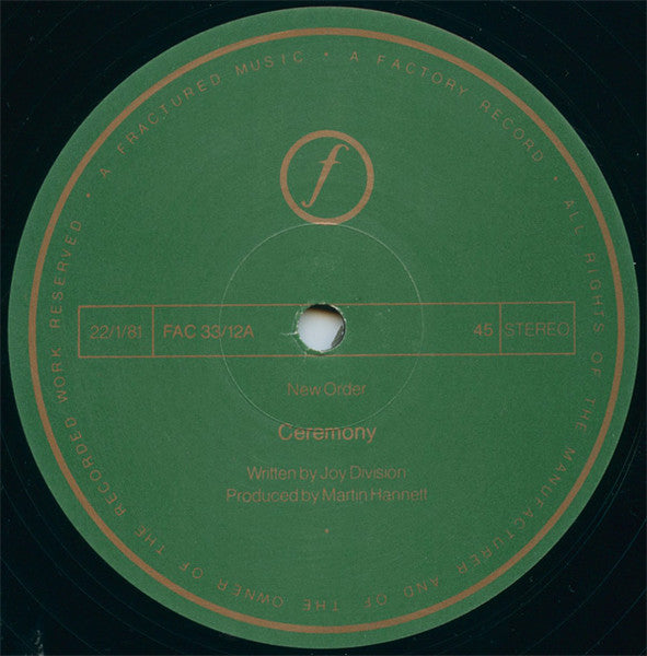 New Order : Ceremony (12", Single, Gre)