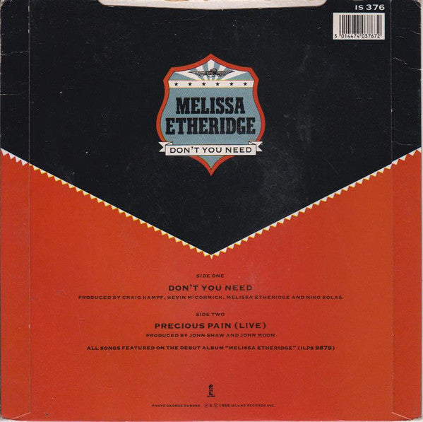 Melissa Etheridge : Don't You Need (7", Pal)
