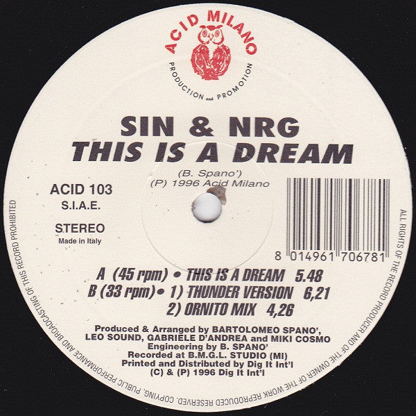 Sin & NRG : This Is A Dream (12")