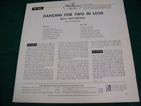 Billy Butterfield : Dancing For Two In Love (LP, Mono)