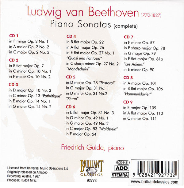 Ludwig van Beethoven - Friedrich Gulda : Piano Sonatas (Complete) (9xCD, RE, RM + Box)
