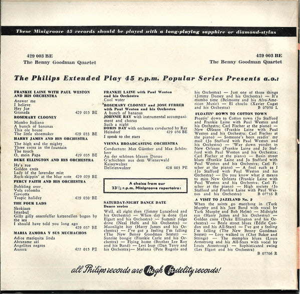 The Benny Goodman Quartet : Stompin' At The Savoy / Dizzy Spells (7", EP)