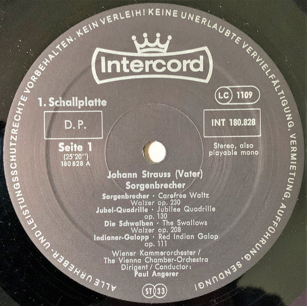 Johann Strauss Sr. - Wiener Kammerorchester, Paul Angerer : Sorgenbrecher (2xLP)