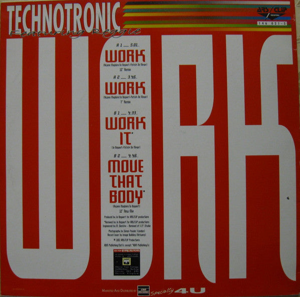 Technotronic Featuring Reggie : Work (12", Maxi)