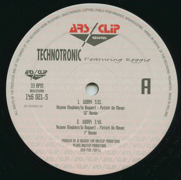 Technotronic Featuring Reggie : Work (12", Maxi)