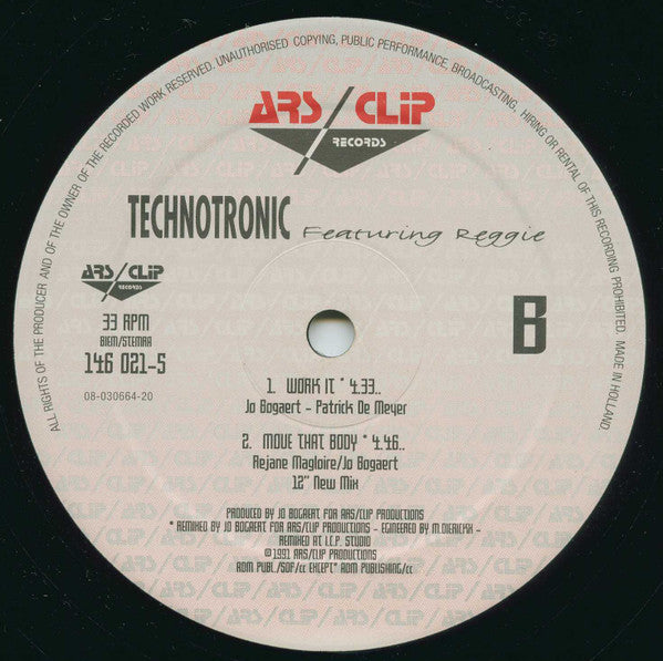 Technotronic Featuring Reggie : Work (12", Maxi)