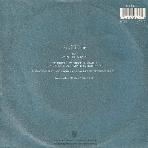 Bon Jovi : Bad Medicine (7", Single, Pap)